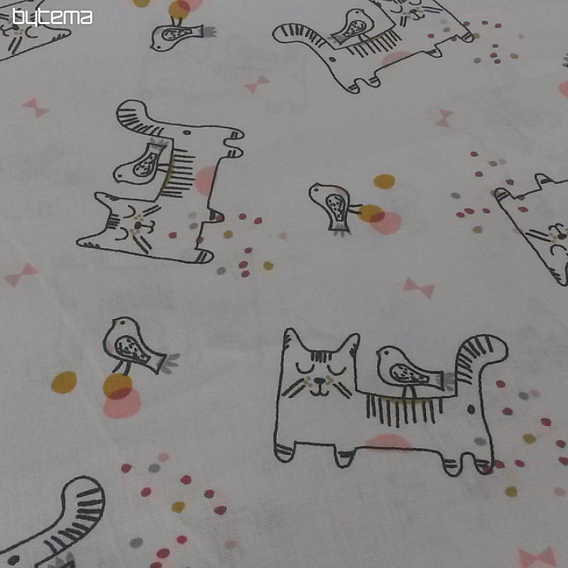 Cotton fabric CAT with a bird