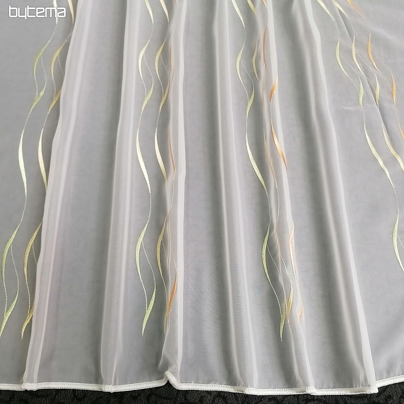 Voile curtain with embroidery Gerster green, yellow, orange Gerster 195/0057/70