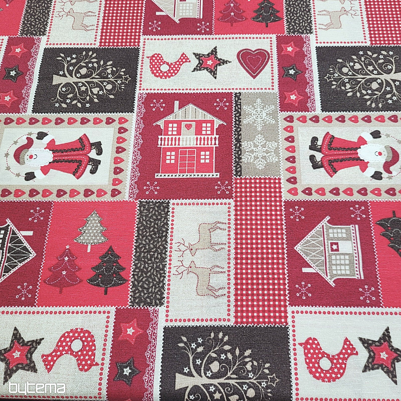Christmas decorative fabric CHRISTMAS GIFT red-gray