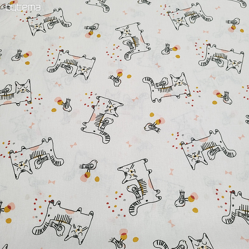 Cotton fabric CAT WITH BIRD