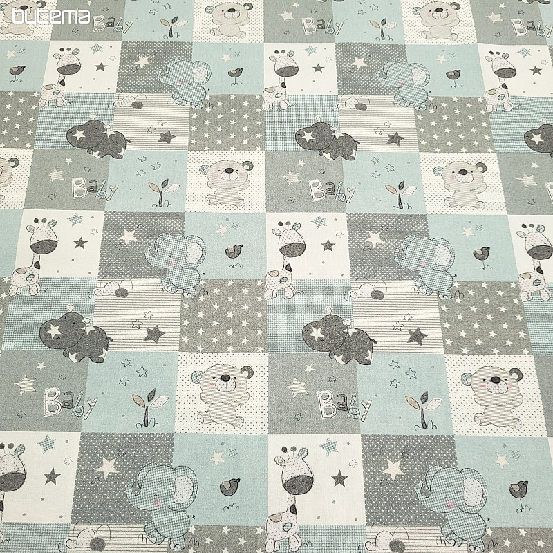 Cotton fabric BABY ZOO blue