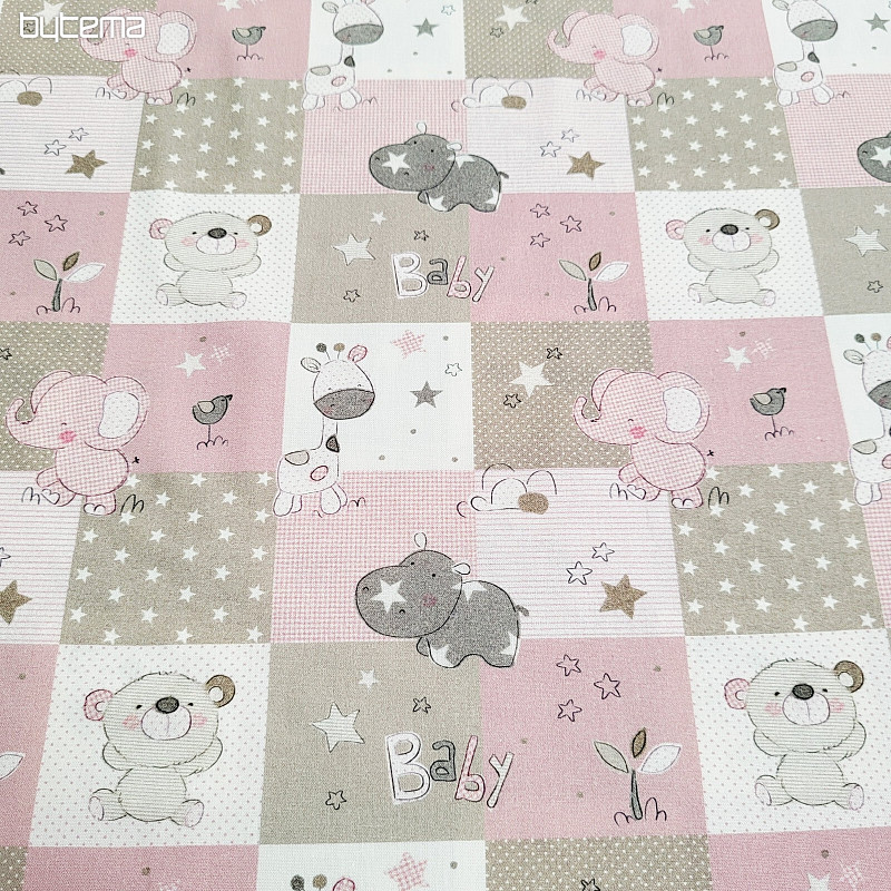 Cotton fabric BABY ZOO pink