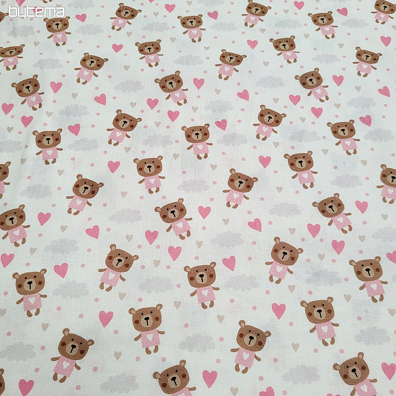 Cotton fabric LOVE BEAR pink