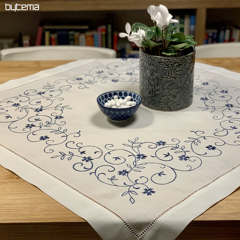 Embroidered tablecloths WHITE BLUE FLOWER