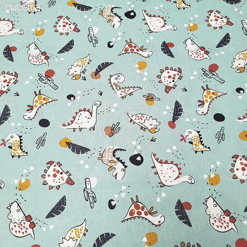 Cotton fabric DINOSAURS menthol