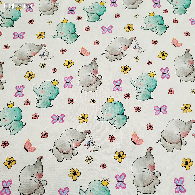 Childrens cotton satin ELEPHANTS digital print