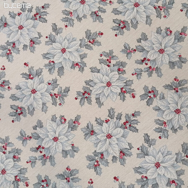 Decorative fabric CHRISTMAS POINSETTIA silver