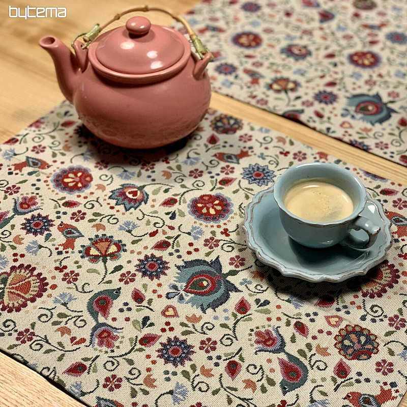 Gobelin tablecloth flowers and bird Jurkovič