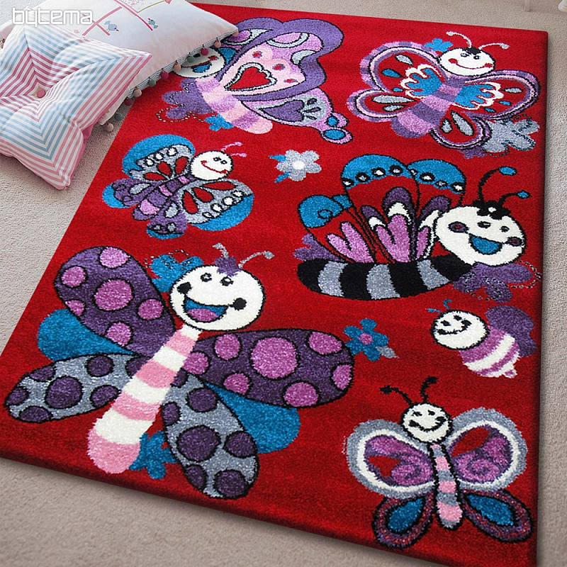 Children's rug BELLA Butterflies red