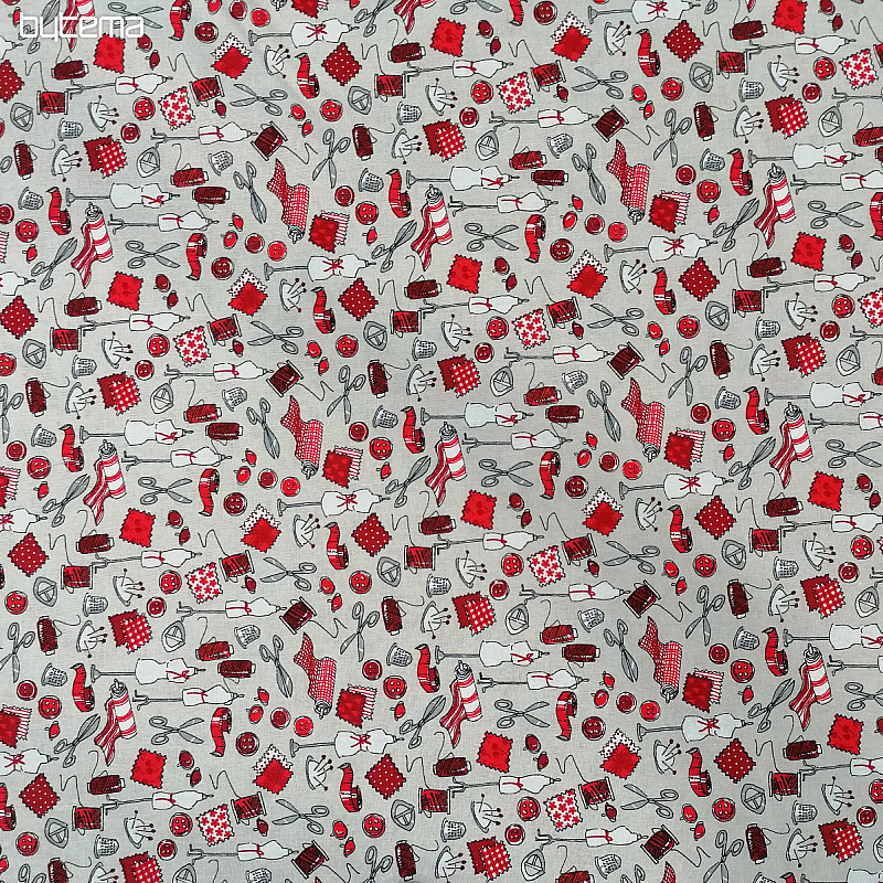 Cotton fabric SEWING WORKSHOP red