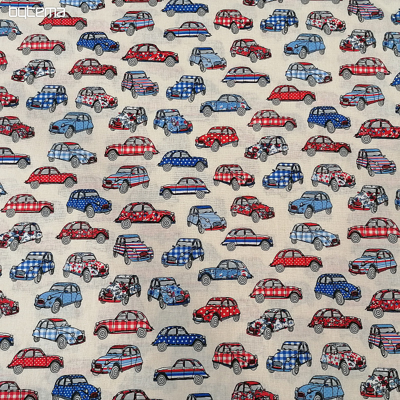 Cotton fabric AUTA red-blue