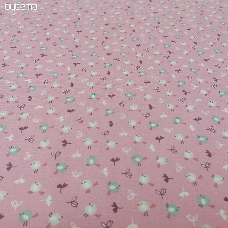 Cotton fabric MIOU pink birds