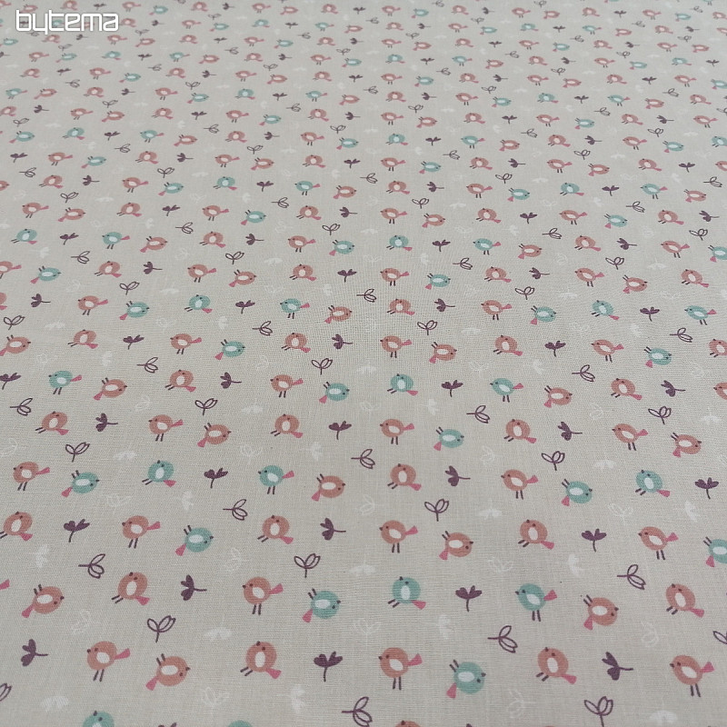 Cotton fabric MIOU beige birds