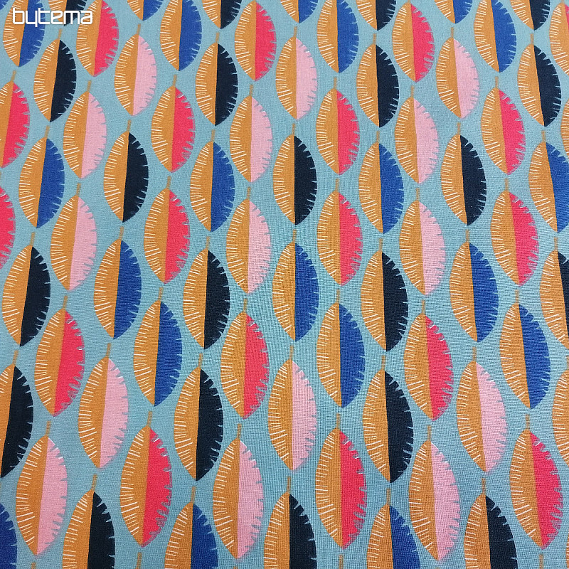 Cotton fabric Feathers blue