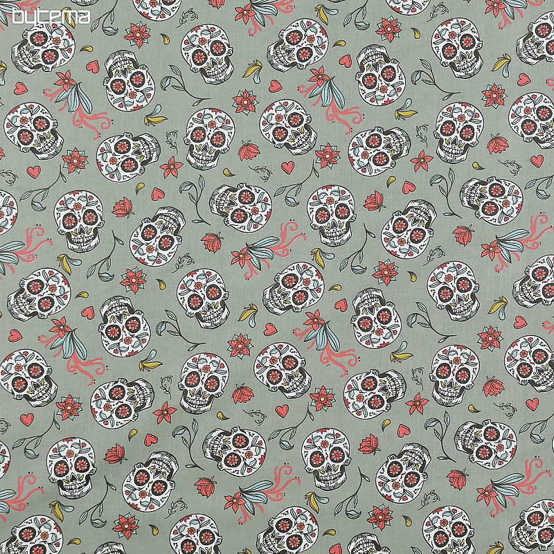 Cotton fabric SKULL khaki