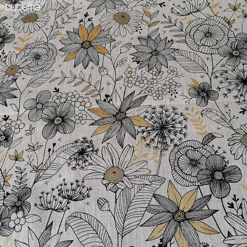 Linen fabric DAISY GOLD