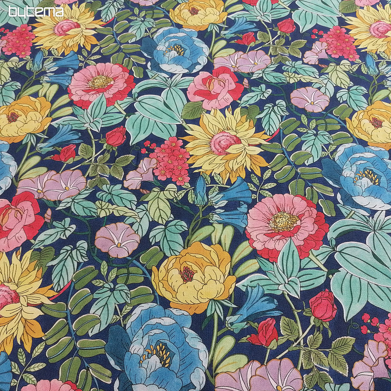 Decorative fabric SUMMER FLOWERS - BLUE