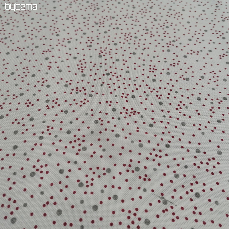Gray-red polka dot cotton fabric
