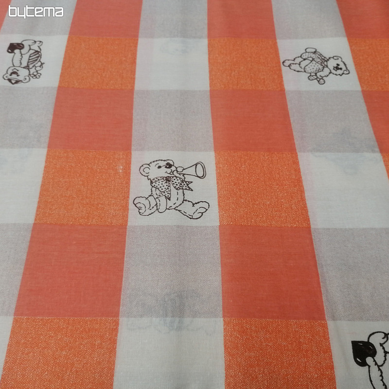 Cotton fabric Checkered bears - orange