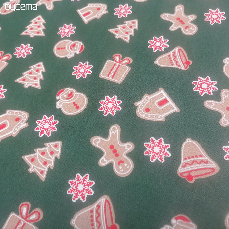 Cotton fabric Christmas gingerbread green