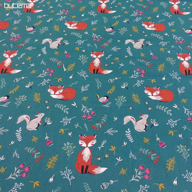 Cotton fabric Fox and squirrel