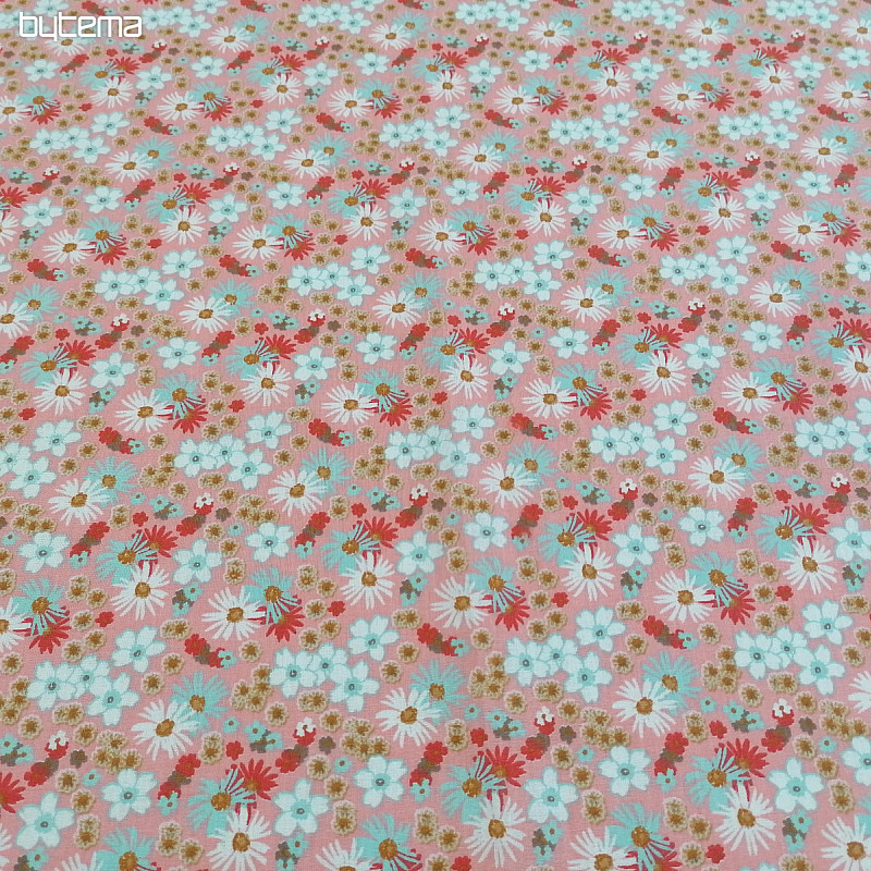 Cotton fabric ZINIA peach flowers