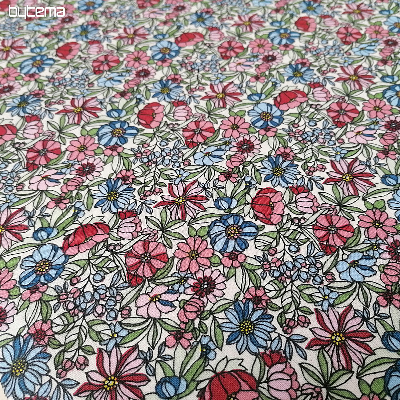 Cotton fabric Apollo flowers pink-blue