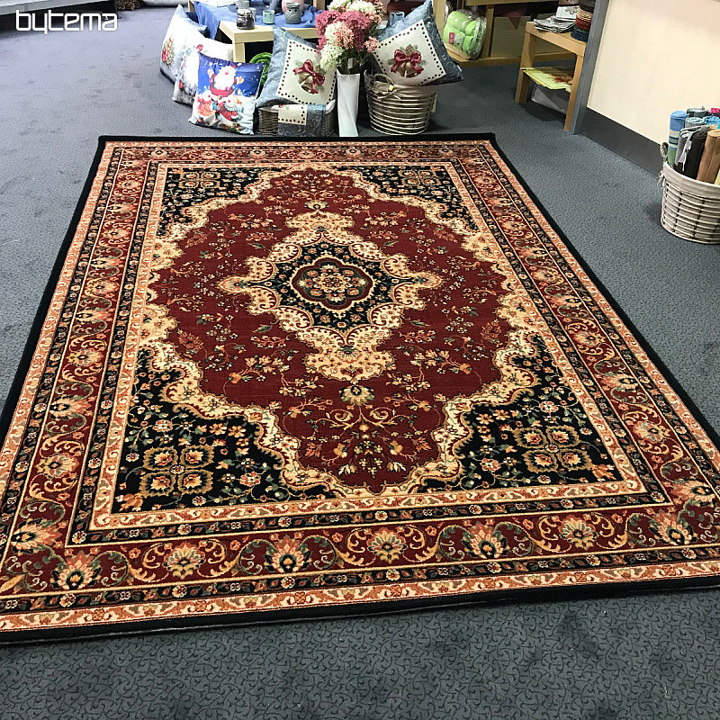 Luxury wool carpet PRAGUE Black / Burgundy