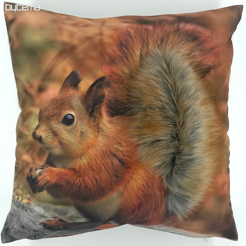 Decorative pillow-case SQUIRREL 3D with a tail of artificial fur 40x40