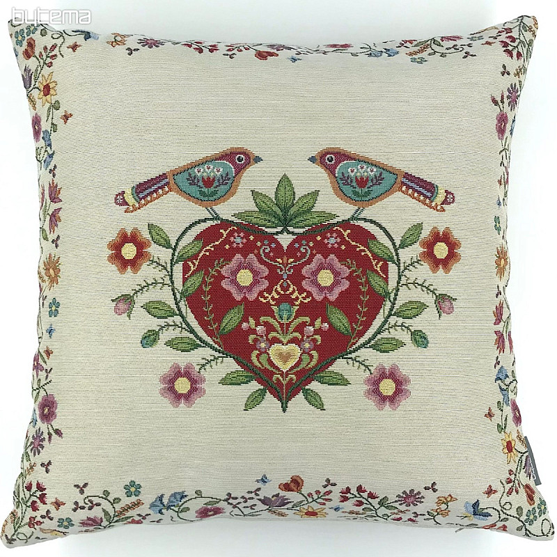 Tapestry cushion cover HEARTS AND BIRDS