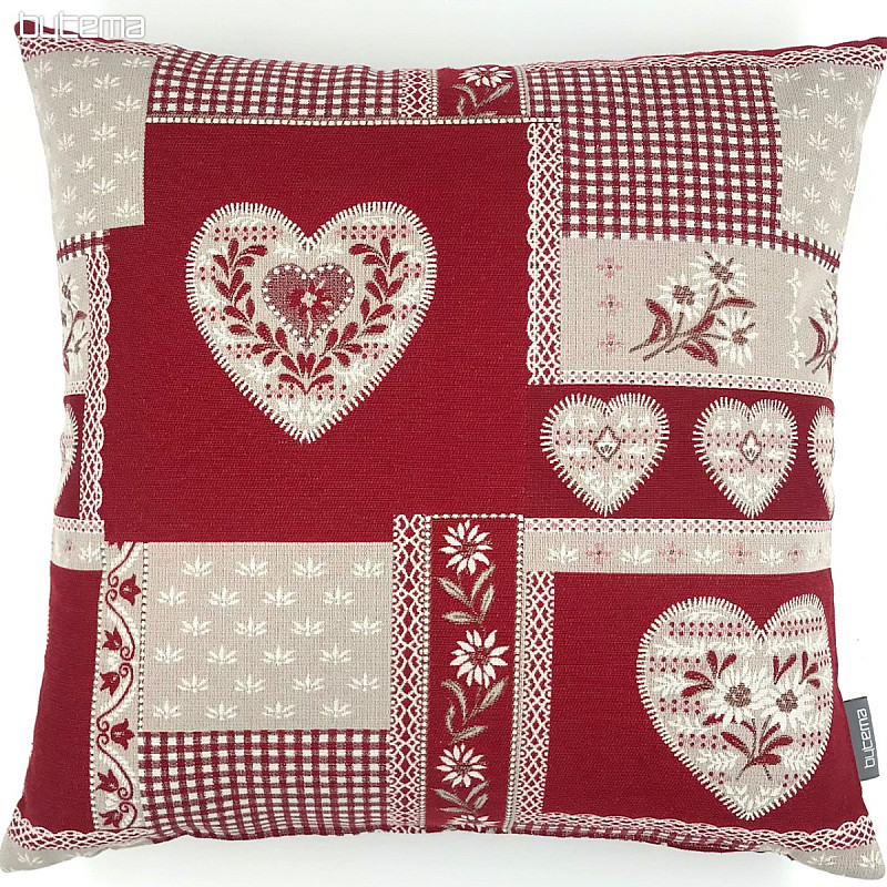 Decorative tapestry pillow HEART PATCHWORK red