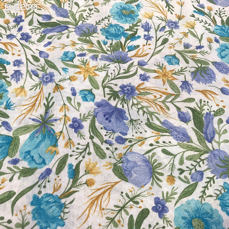 Decorative fabric CLARA flowers turquoise