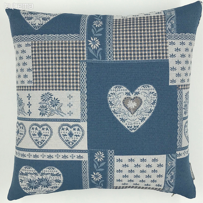 Decorative tapestry pillow HEART PATCHWORK greyblue