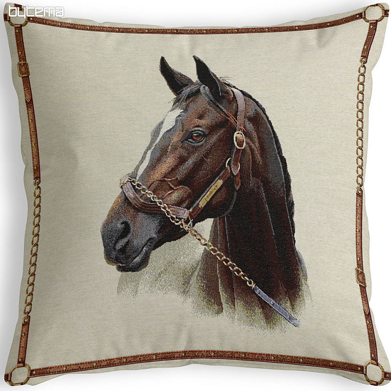 BIg tapestry pillow-case HORSES brown