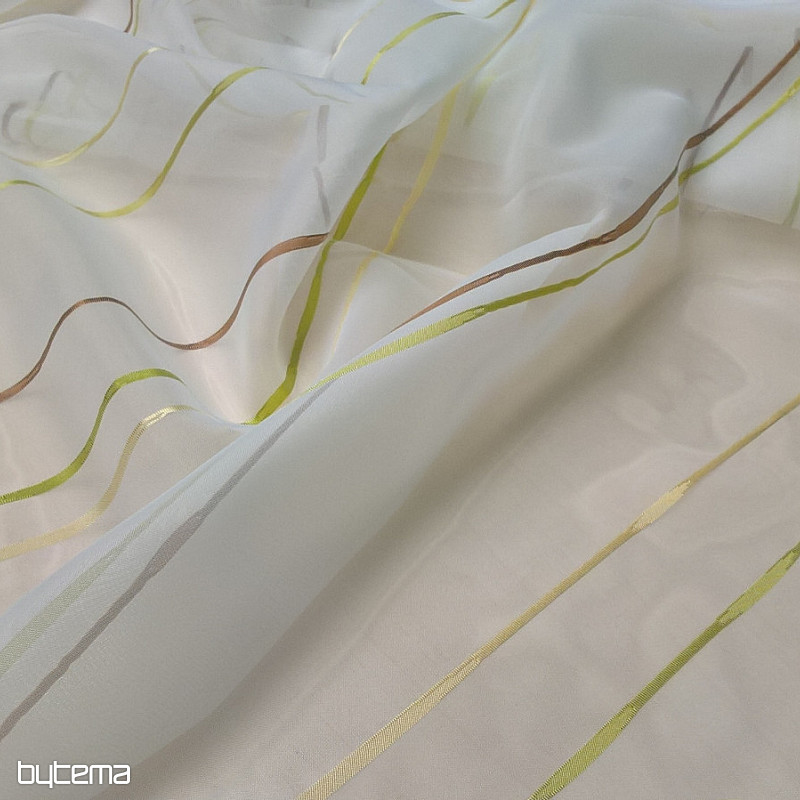 Voile curtain with embroidery Gerster green, yellow, brown