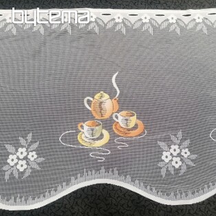 Jacquard curtain - orange teapot with cups