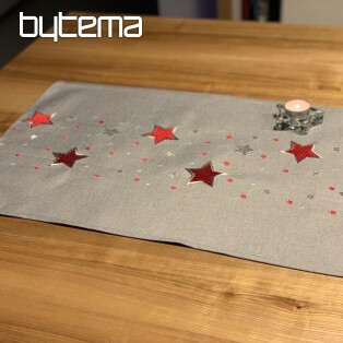 Embroidered Christmas tablecloth gray with red snowflakes