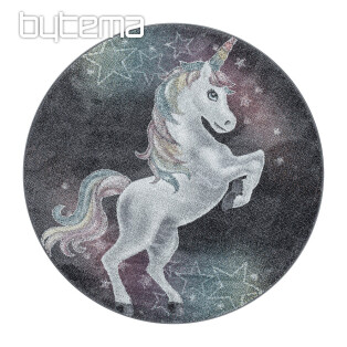 Round children's piece rug FUNNY unicorn gray