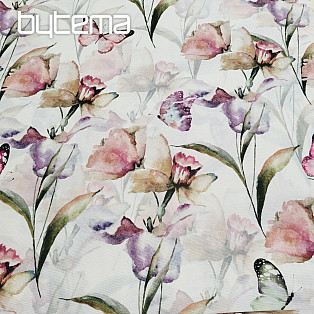 Decorative fabric FLOWERS AND BUTTERFLIES CATALEYA green-purple
