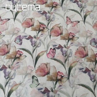 Decorative fabric Flowers and butterflies Cataleya green-purple