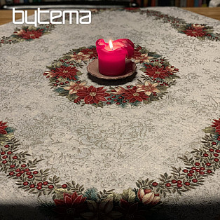 Christmas tapestry tablecloths and scarves Christmas roses and holly-gray wreath