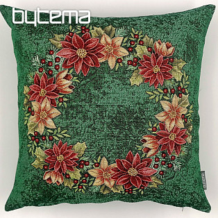 Christmas decorative pillow cover Christmas rose-wreath holly green