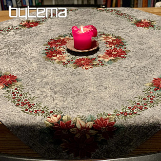 Christmas tapestry tablecloths and scarves Christmas roses and holly-gray wreath