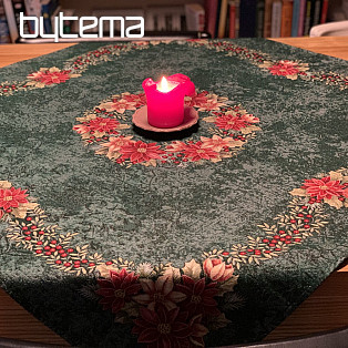 Christmas tapestry tablecloths and scarves Christmas roses and holly-green wreath