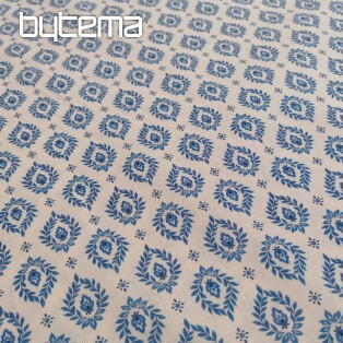 Cotton fabric FOLK BLUE LEAVES