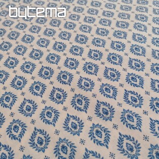 Cotton fabric Folk blue leaves