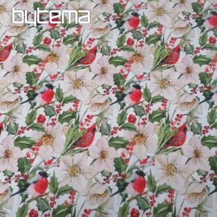 Christmas decorative fabric Holly with birds