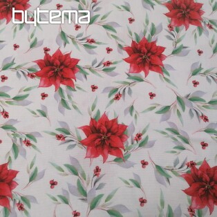 Christmas decorative fabric Poinsettia with leaves