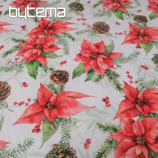 Christmas decorative fabric Poinsettia and pine cones