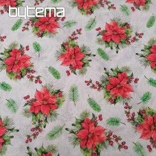 Christmas decorative fabric Christmas roses and needles